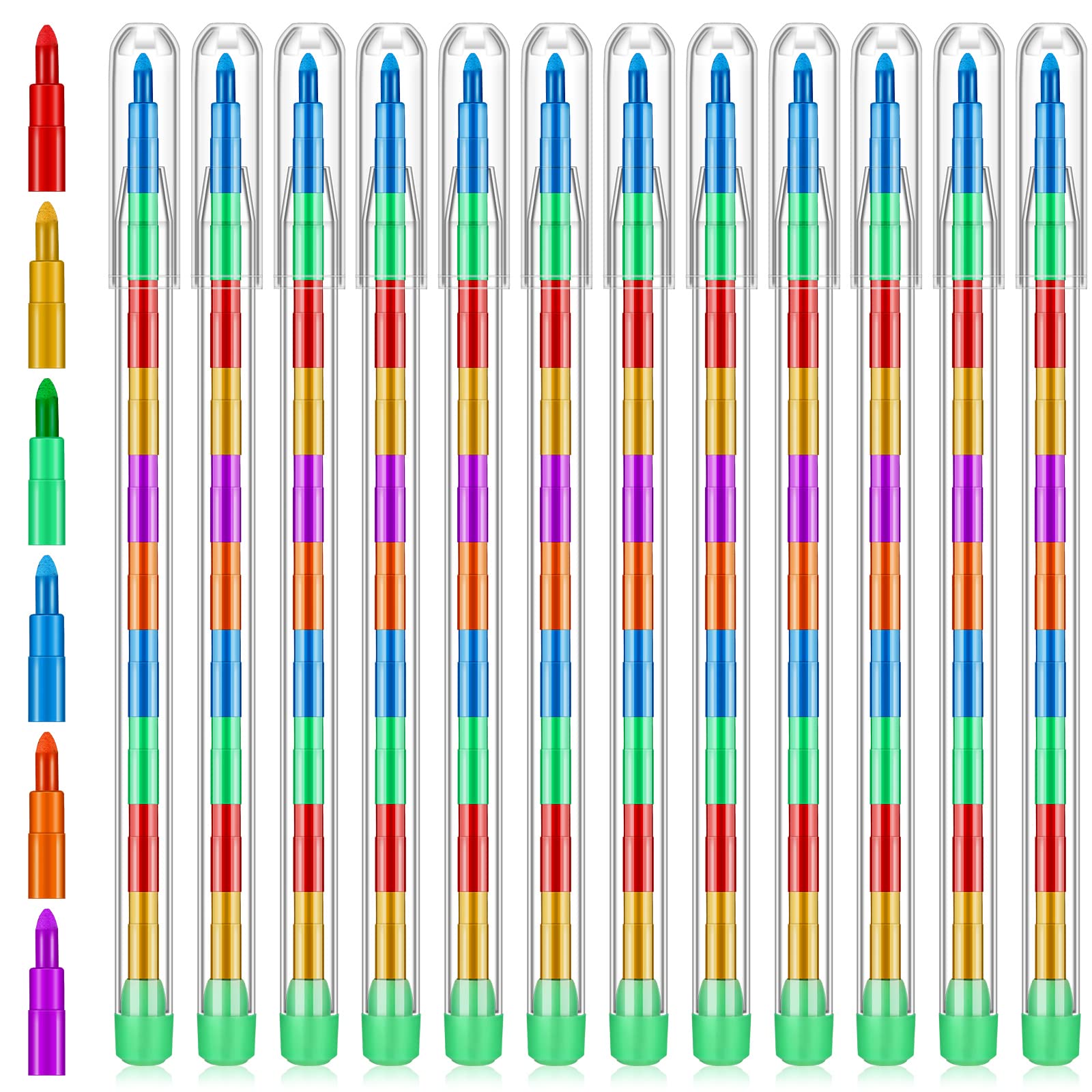 Thenshop 60-pcs stackable crayons pack with vibrant rainbow tips for colorful drawings
