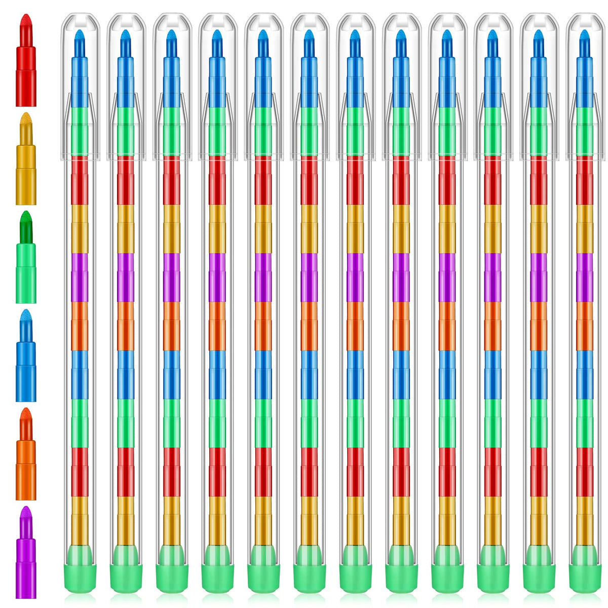Thenshop 60-pcs stackable crayons pack with vibrant rainbow tips for colorful drawings