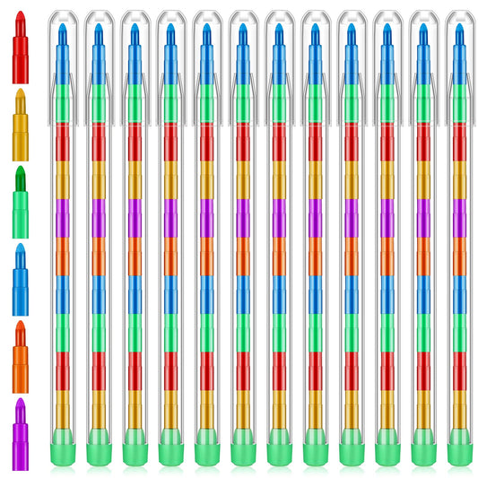 Thenshop 60-pcs stackable crayons pack with vibrant rainbow tips for colorful drawings