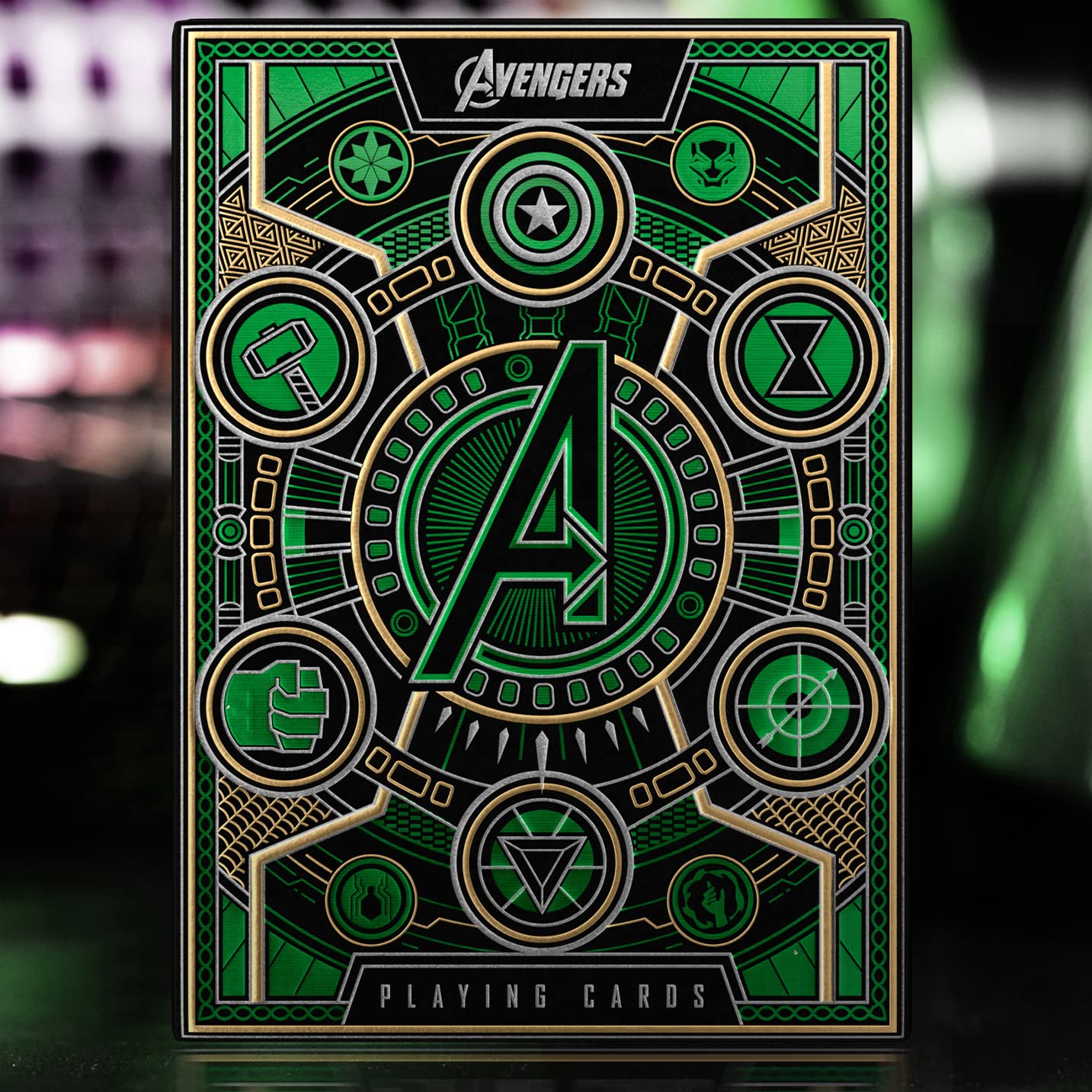 theory11 Avengers Green Edition outer packaging glow and embossing enhance unboxing ritual