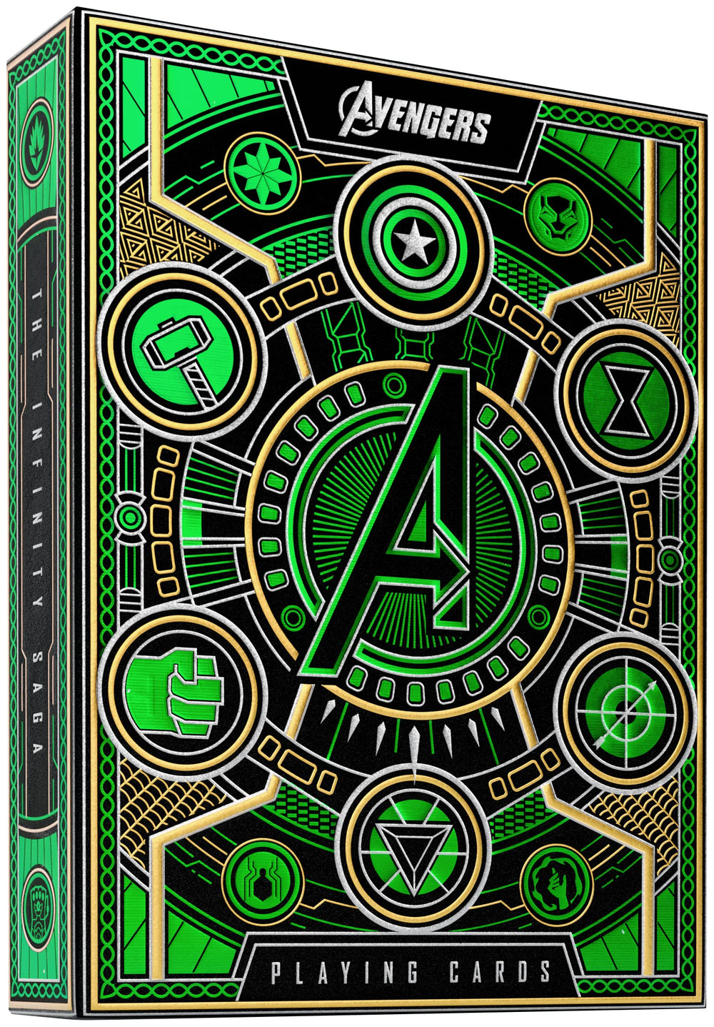 theory11 Avengers Green Edition packaging with radiant green foil for collector display