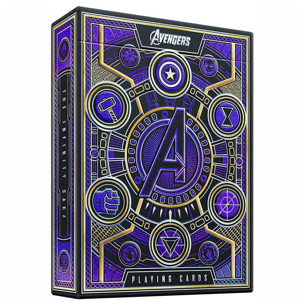 theory11 Avengers Purple Edition deck front packaging with iridescent purple foil and gold embossing.