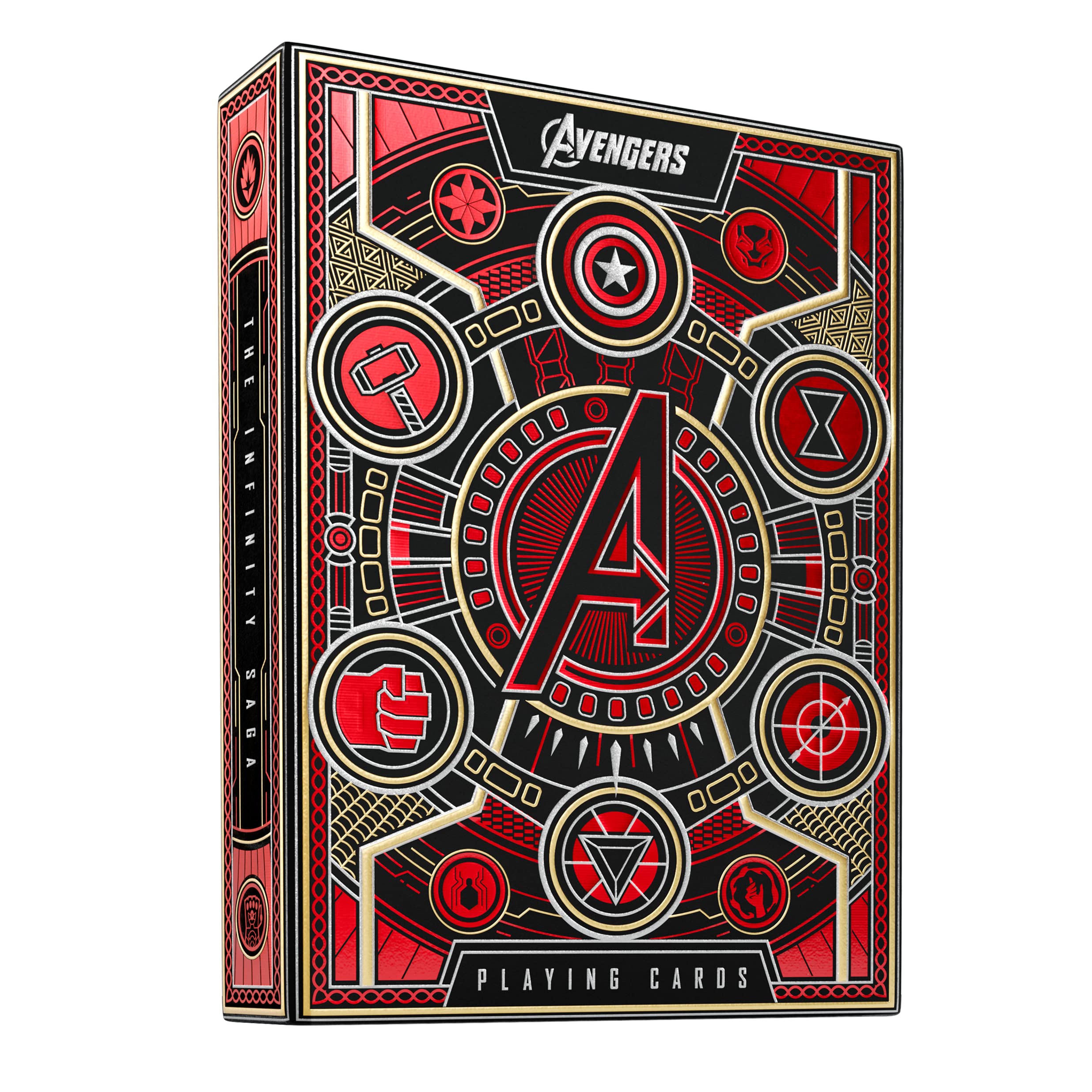 Theory11 Avengers Red Edition outer packaging with radiant red foil and gold accents.