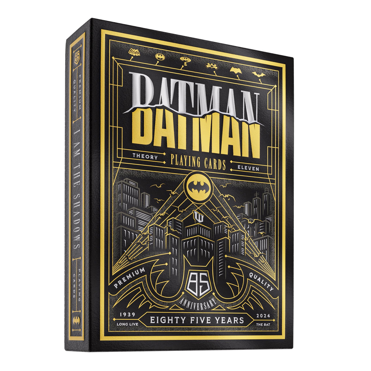 theory11 Batman 85th anniversary packaging with foil and embossing enhances display and gifting.
