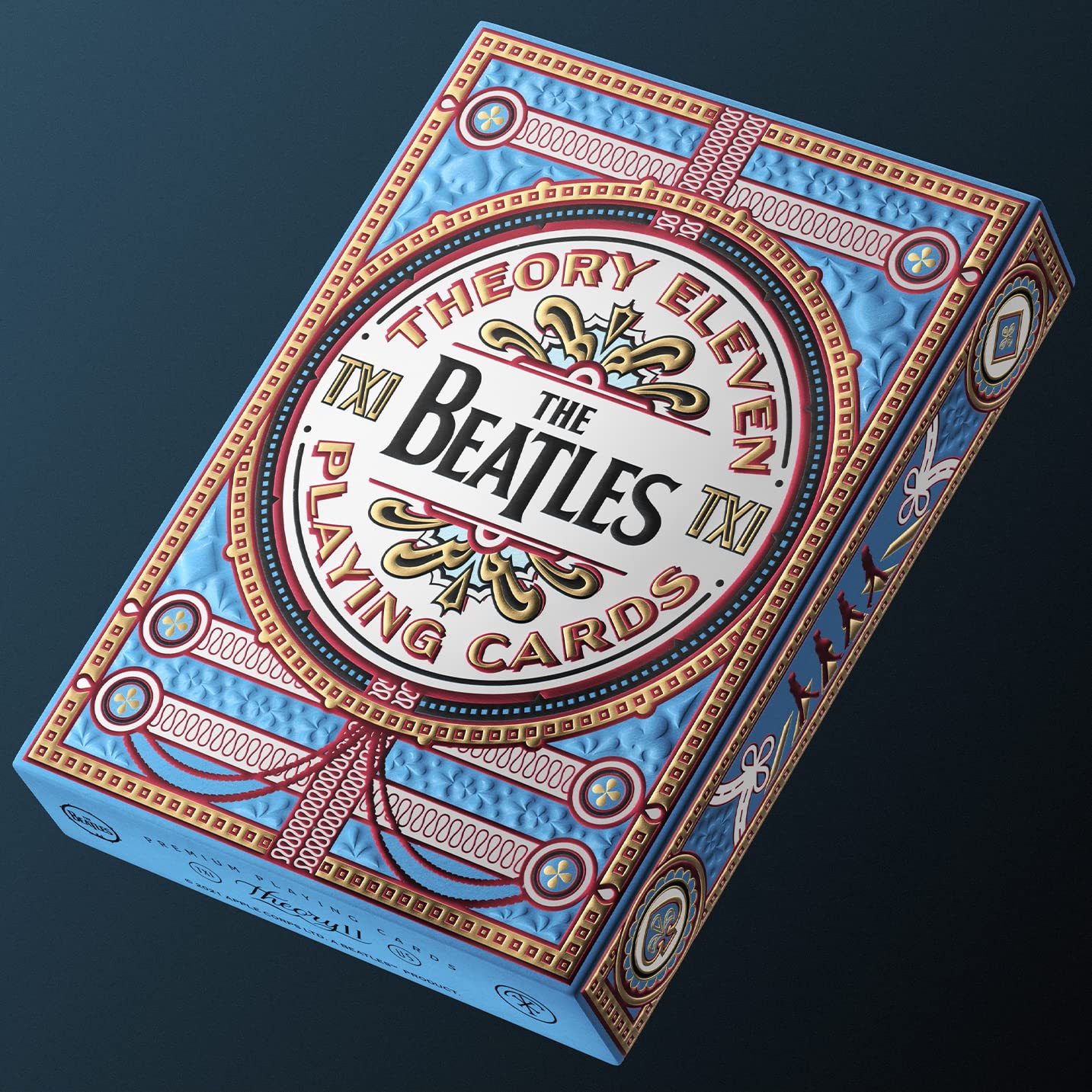 theory11 Beatles blue deck box back featuring foil accents and bold design
