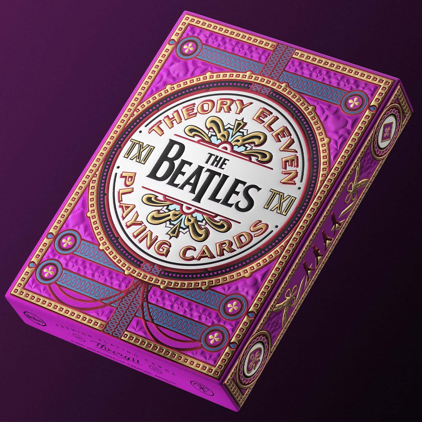 theory11 The Beatles Pink Deck box side color foil catches light for display-worthy shine.