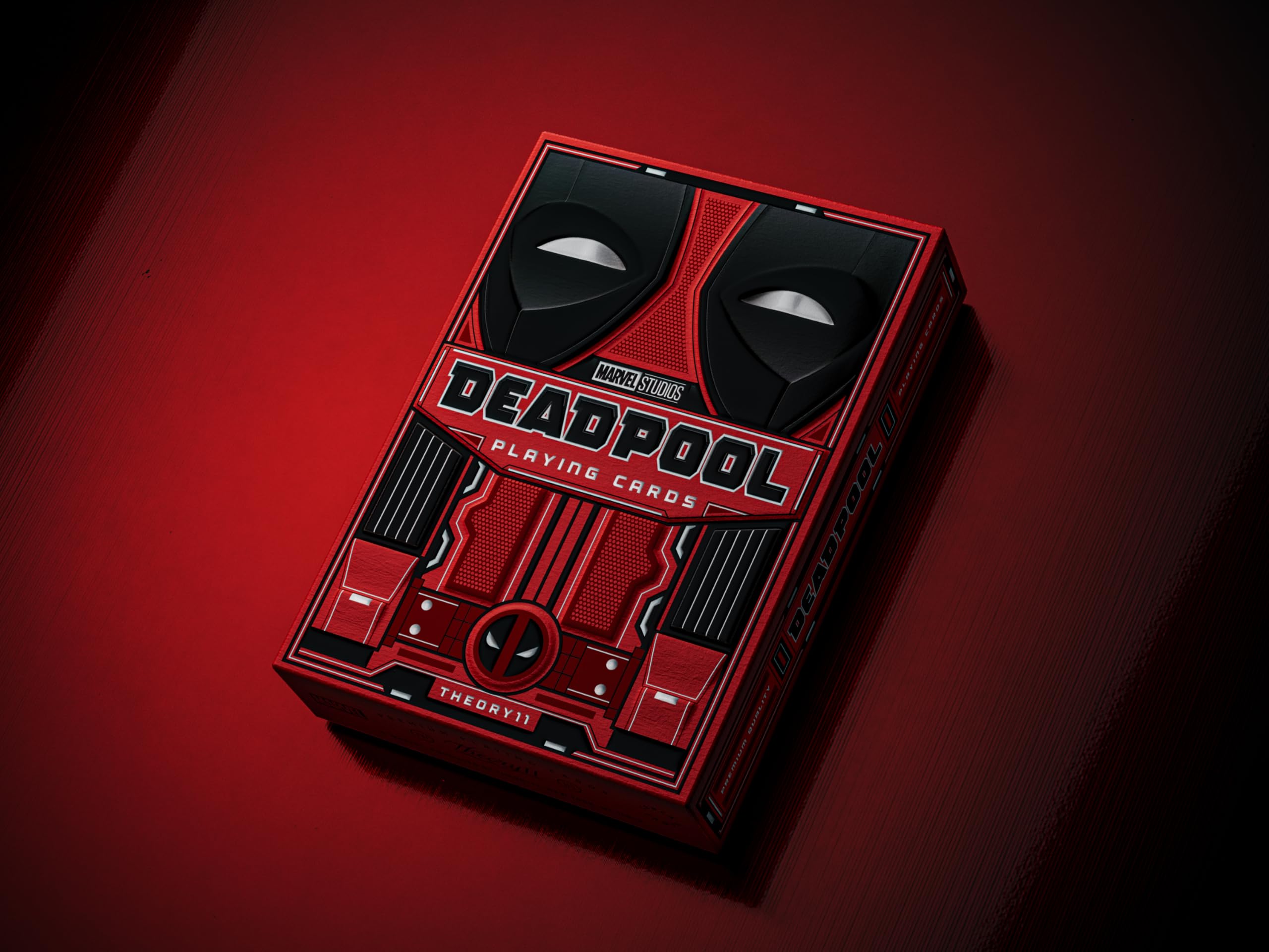 Theory11 Deadpool Premium Playing Cards silver foil accents catch light beautifully.