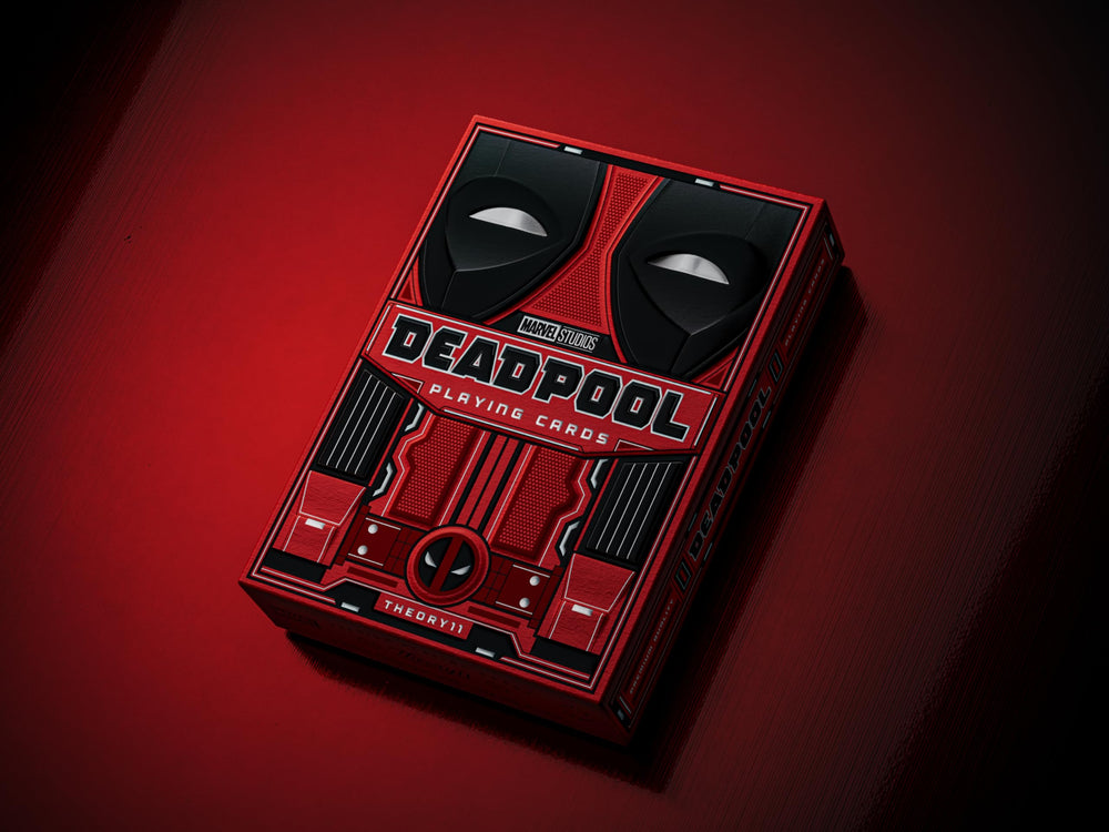 Theory11 Deadpool Premium Playing Cards silver foil accents catch light beautifully.