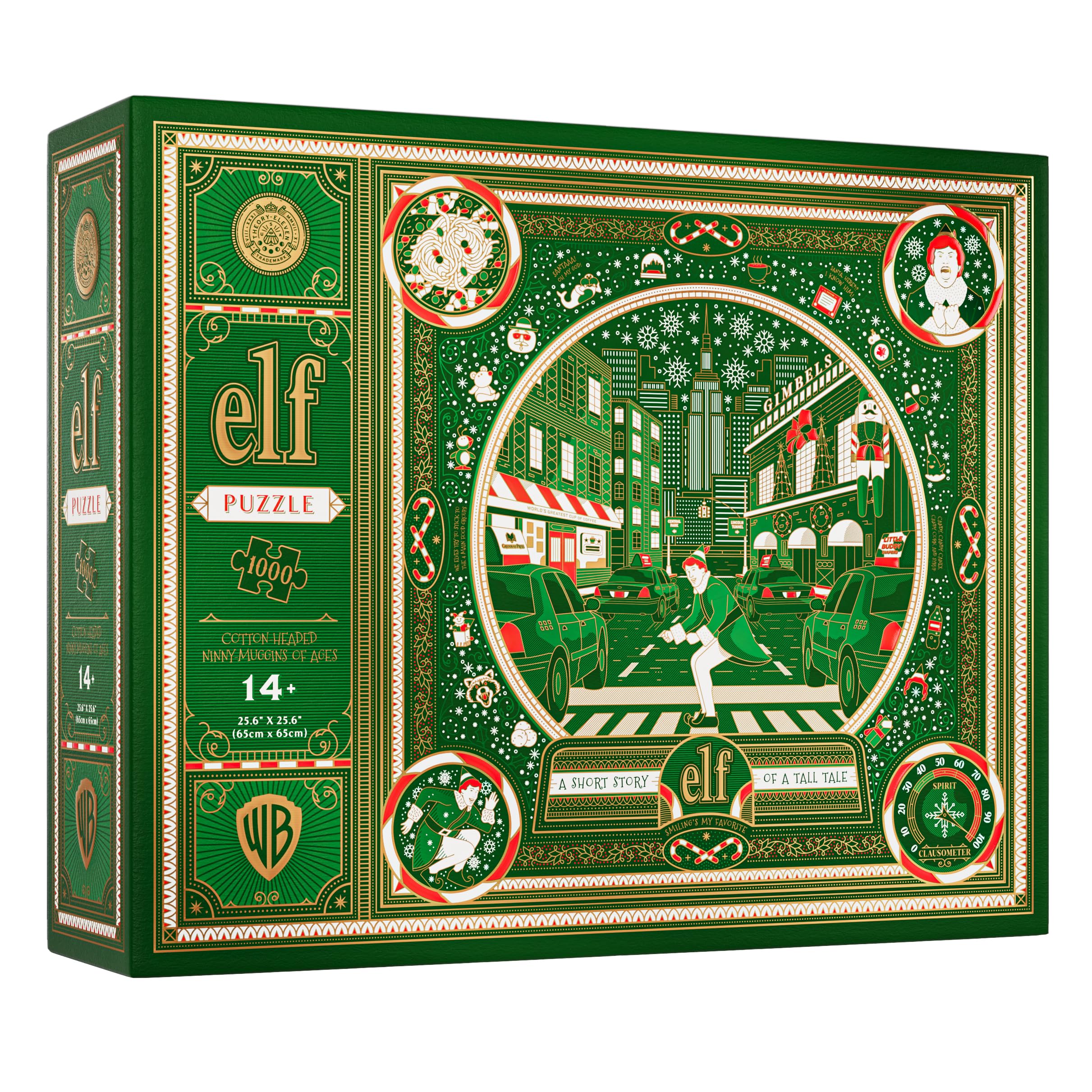 Theory11 Elf 1000-piece puzzle artwork featuring Buddy the Elf for family holiday fun.