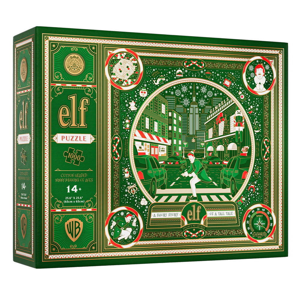 Theory11 Elf 1000-piece puzzle artwork featuring Buddy the Elf for family holiday fun.