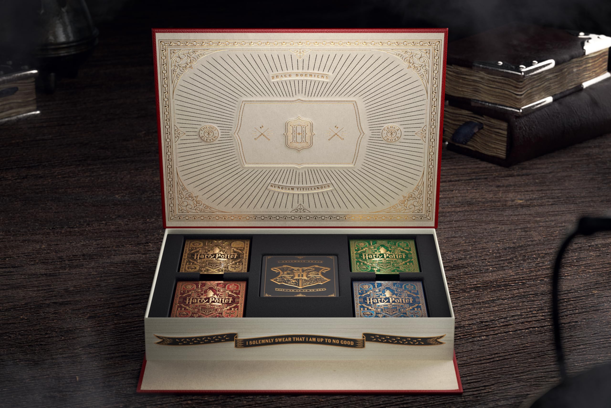 The five ornate gold foil decks showcase beloved Harry Potter characters