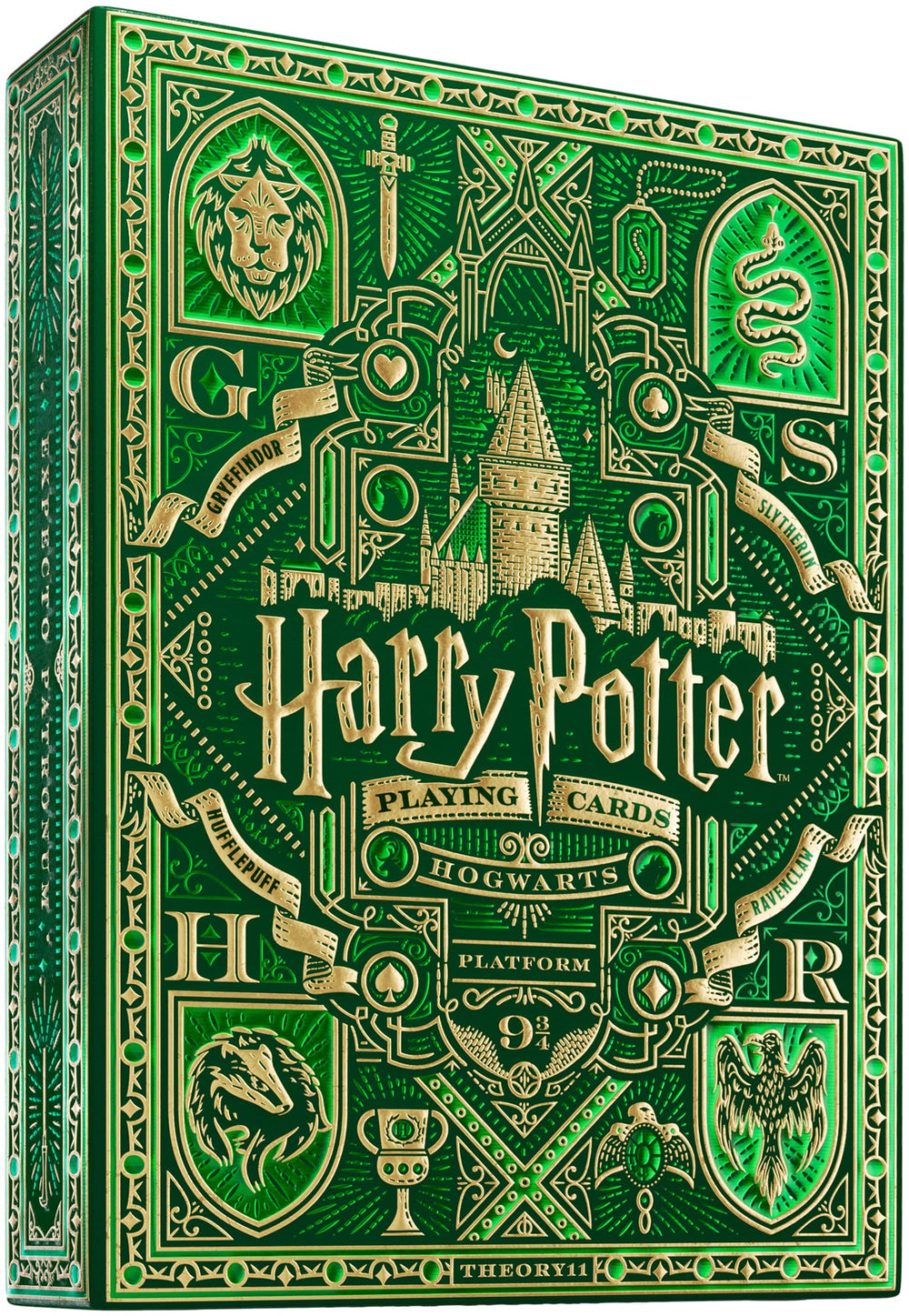 Theory11 Harry Potter playing cards green Slytherin pack front for display and play.
