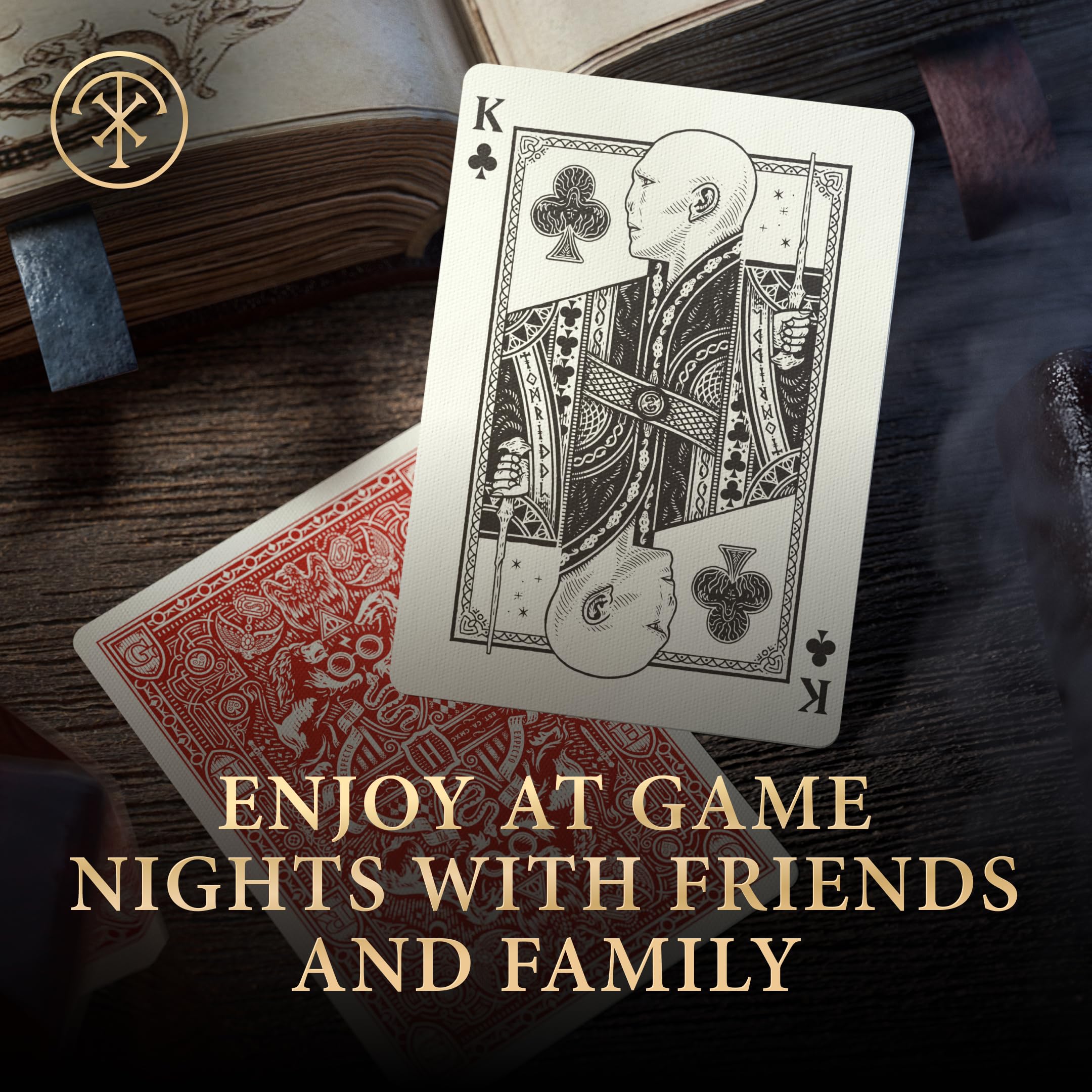 House-colored foil accents highlight Gryffindor in a collectors-ready deck