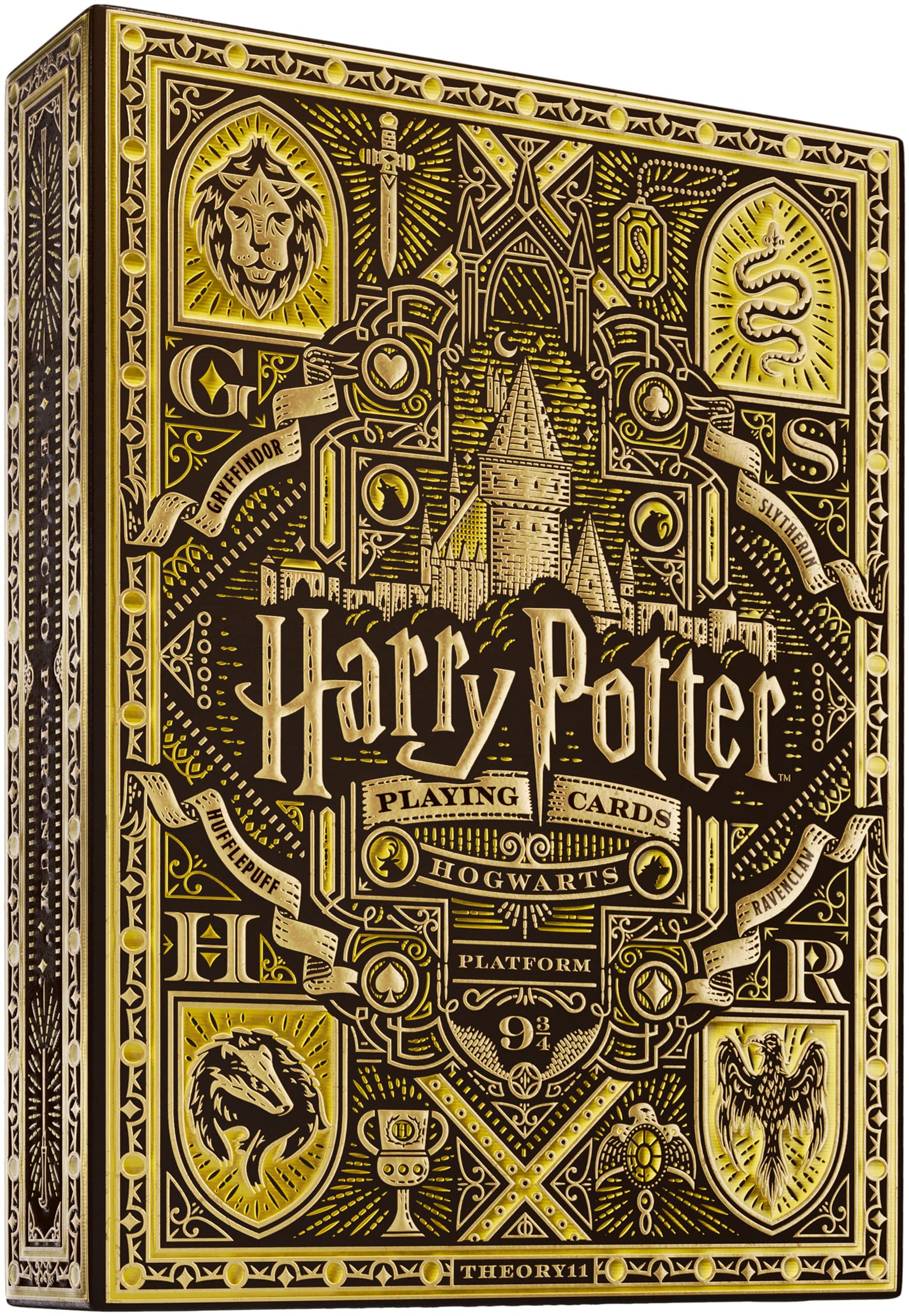 Theory11 Harry Potter playing cards deck front view in yellow Hufflepuff edition, for display and play