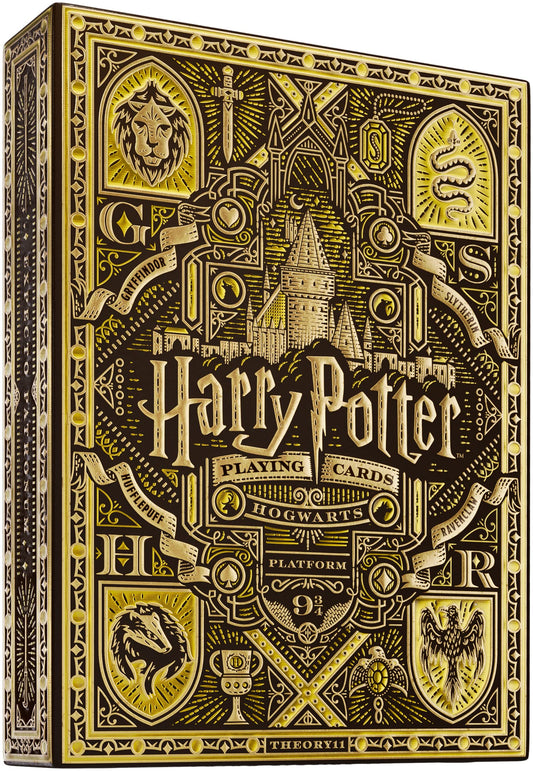 Theory11 Harry Potter playing cards deck front view in yellow Hufflepuff edition, for display and play