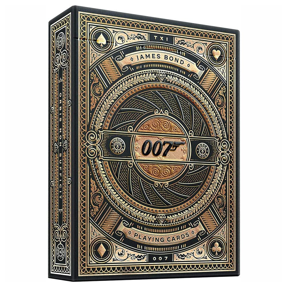 Theory11 James Bond 007 playing cards in gold-foil box, premium gift for card enthusiasts.