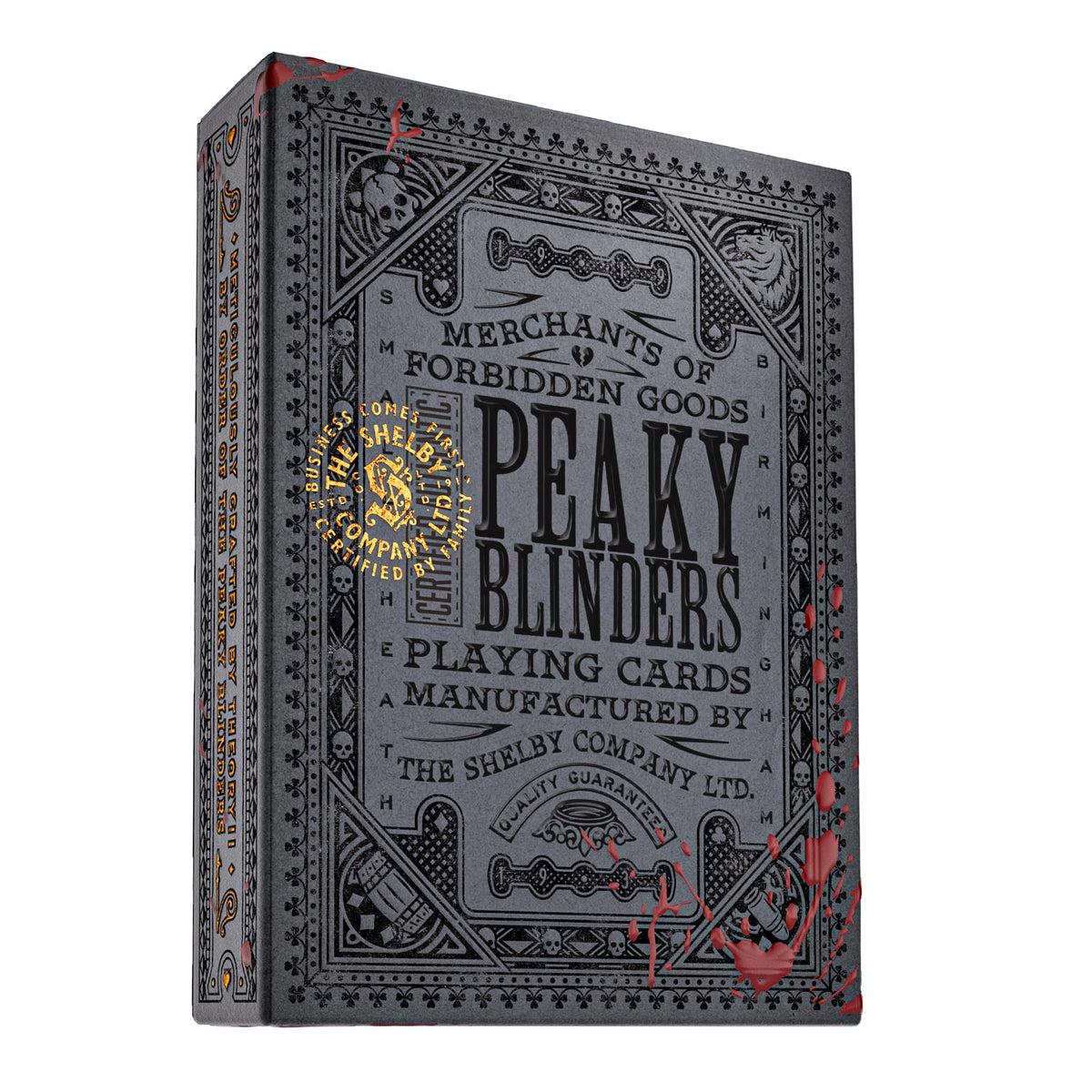 Theory11 Peaky Blinders deck with embossed foil for premium tactile feel.