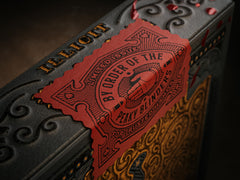 Close-up of antique foil detail on Theory11 Peaky Blinders deck.