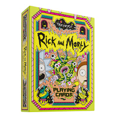Theory11 Rick and Morty playing cards cover art, vibrant multiverse theme for display and game nights.