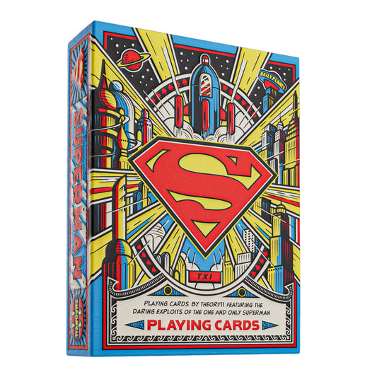 theory11 Superman Premium Playing Cards front card art reveals Golden Age style for collectors