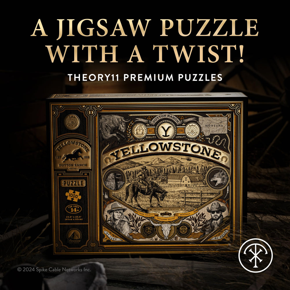Theory11 Yellowstone puzzle with gold foil details adds a luxe display touch.