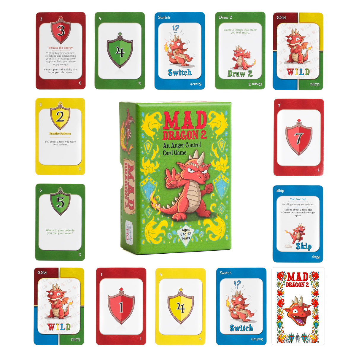 Therapy Game HQ Mad Dragon 2 card pack with vibrant dragons for engaging anger regulation.