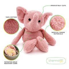 Thermal-Aid Tiny The Elephant warm pack in microwave provides instant cozy heat.