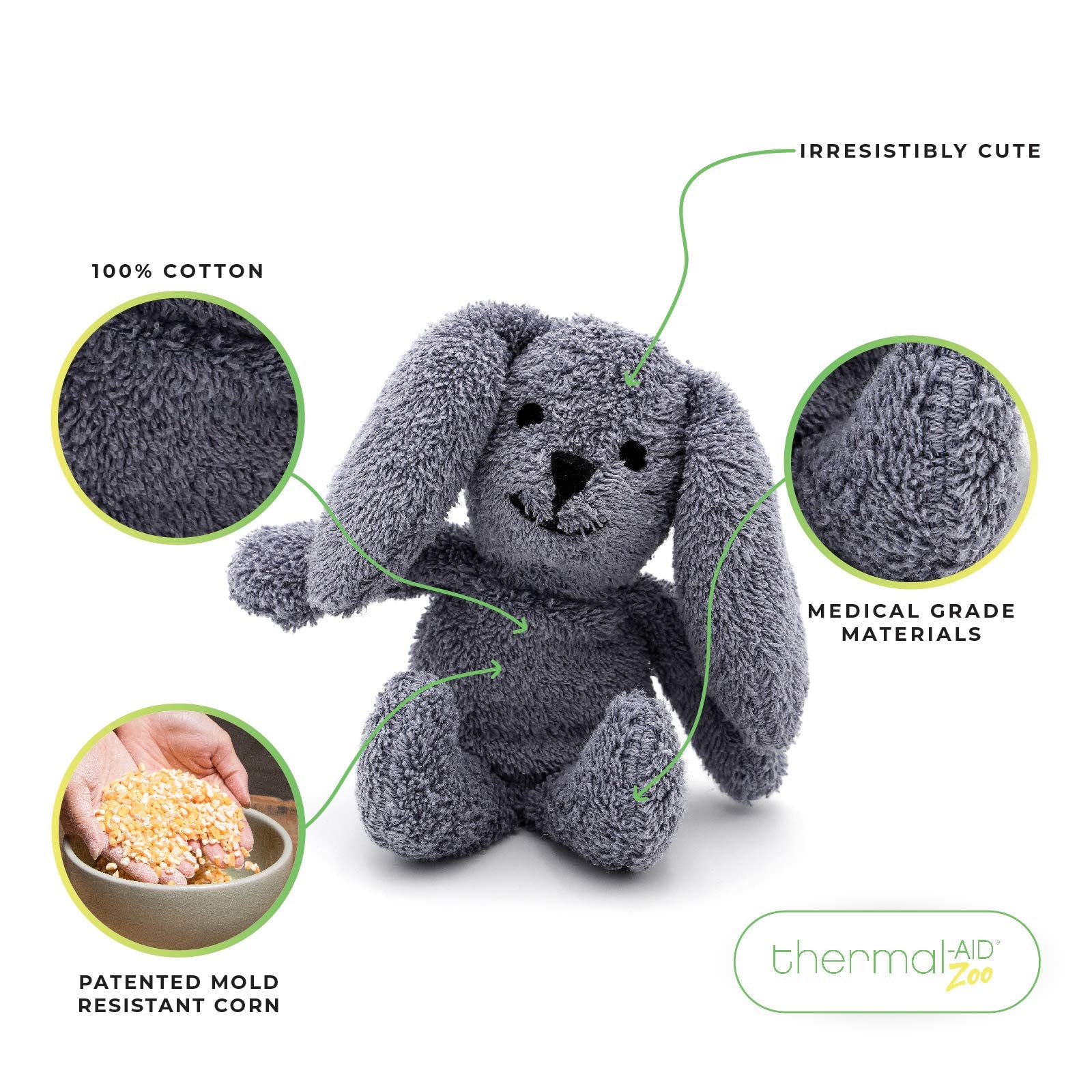 Thermal-Aid Zoo Mini Baxter the Bunny washable plush stays clean between uses