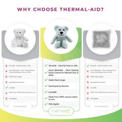 Thermal-Aid Zoo Mini Buckley the Blue Bear mold-resistant filling stays fresh after many uses.