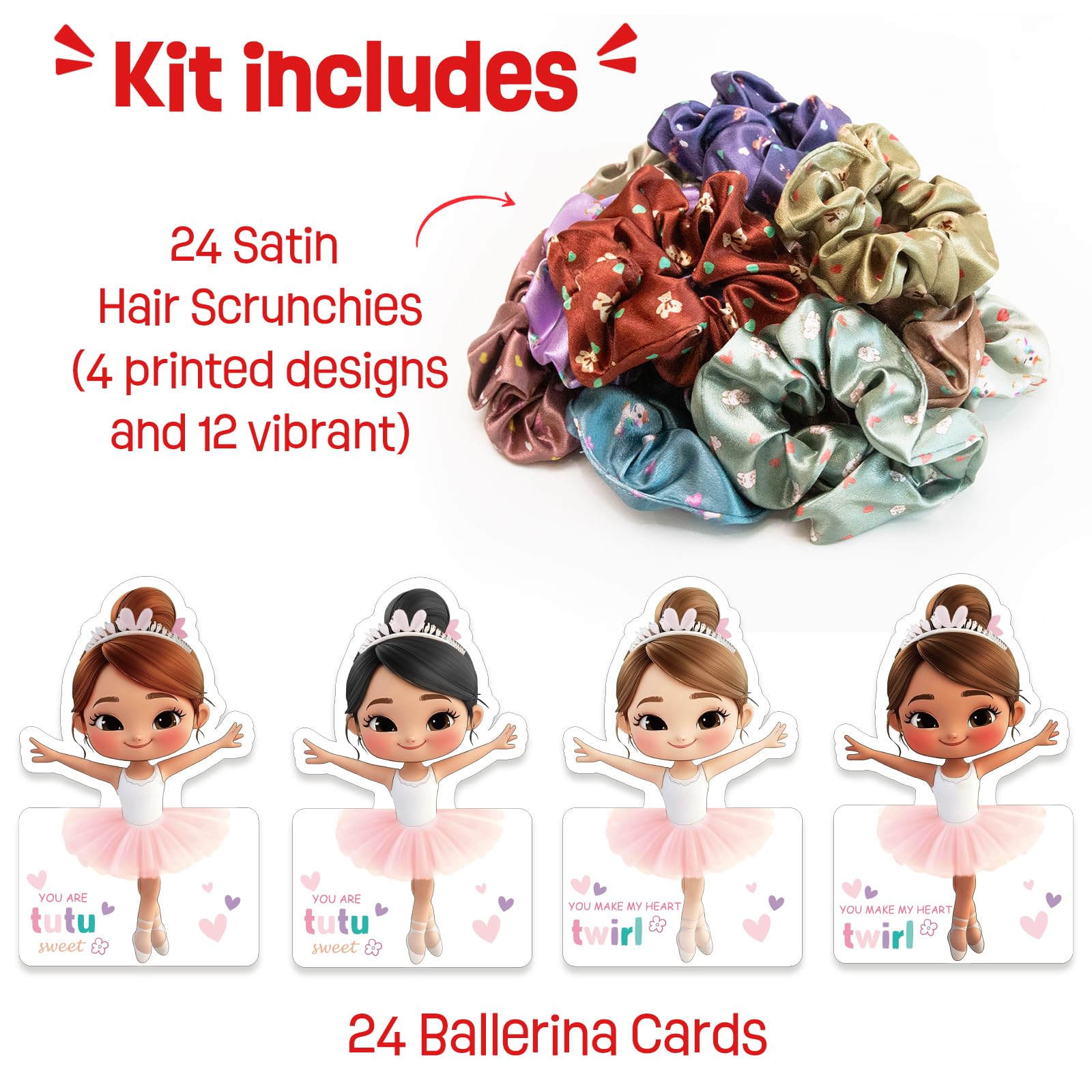 Thigreact satin scrunchies in assorted colors join the valentines for easy gifting.