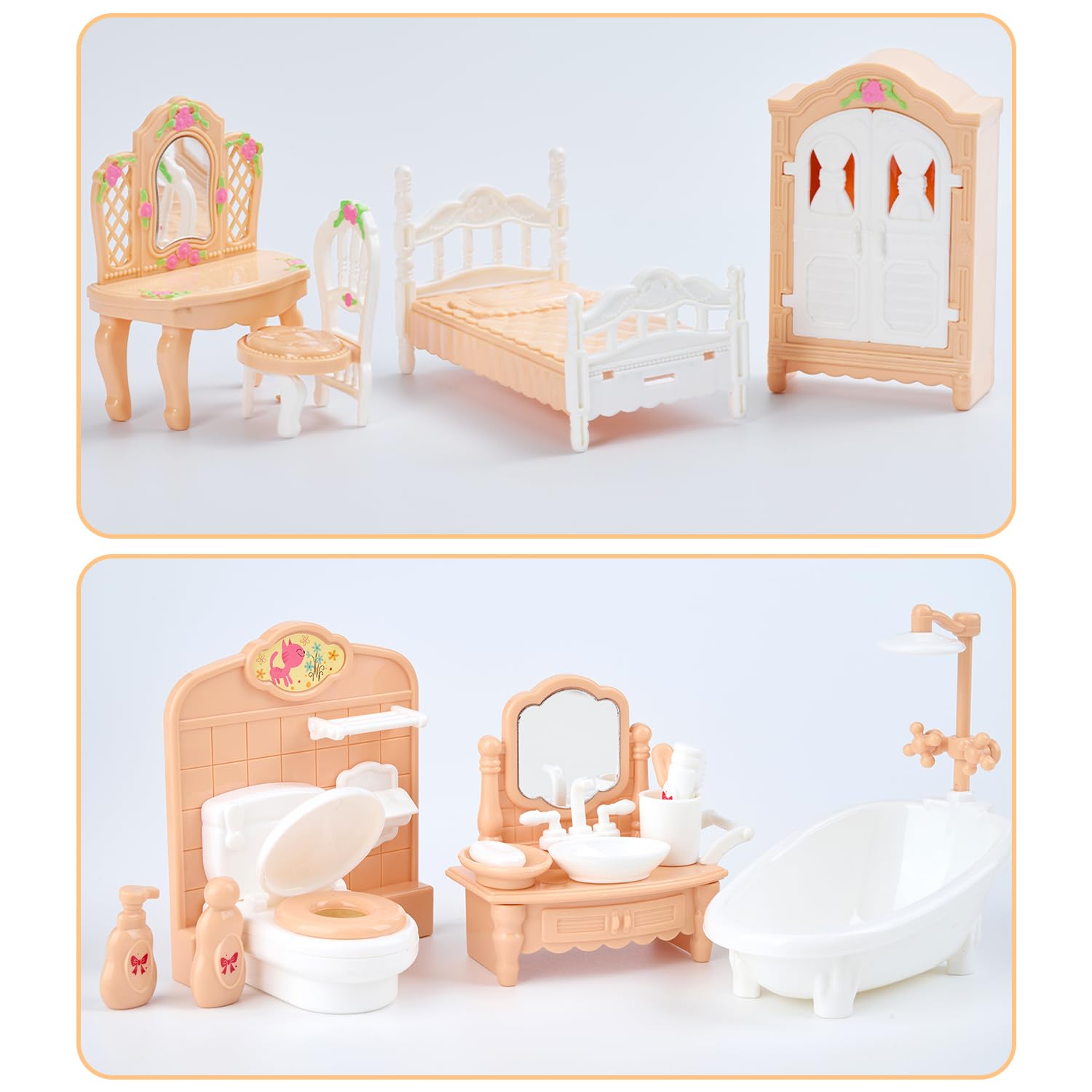 Thildani toilet-seat accessory opens for realistic miniature bathroom play.