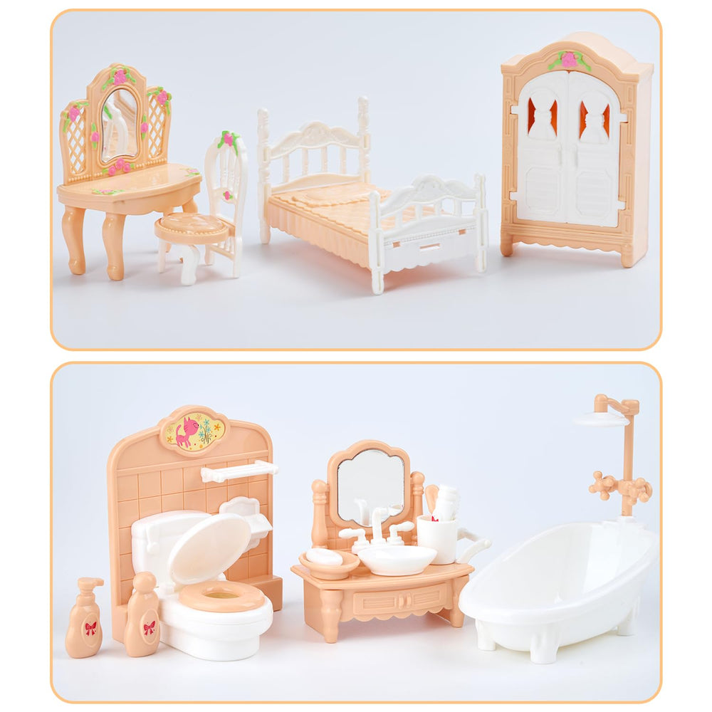 Thildani toilet-seat accessory opens for realistic miniature bathroom play.