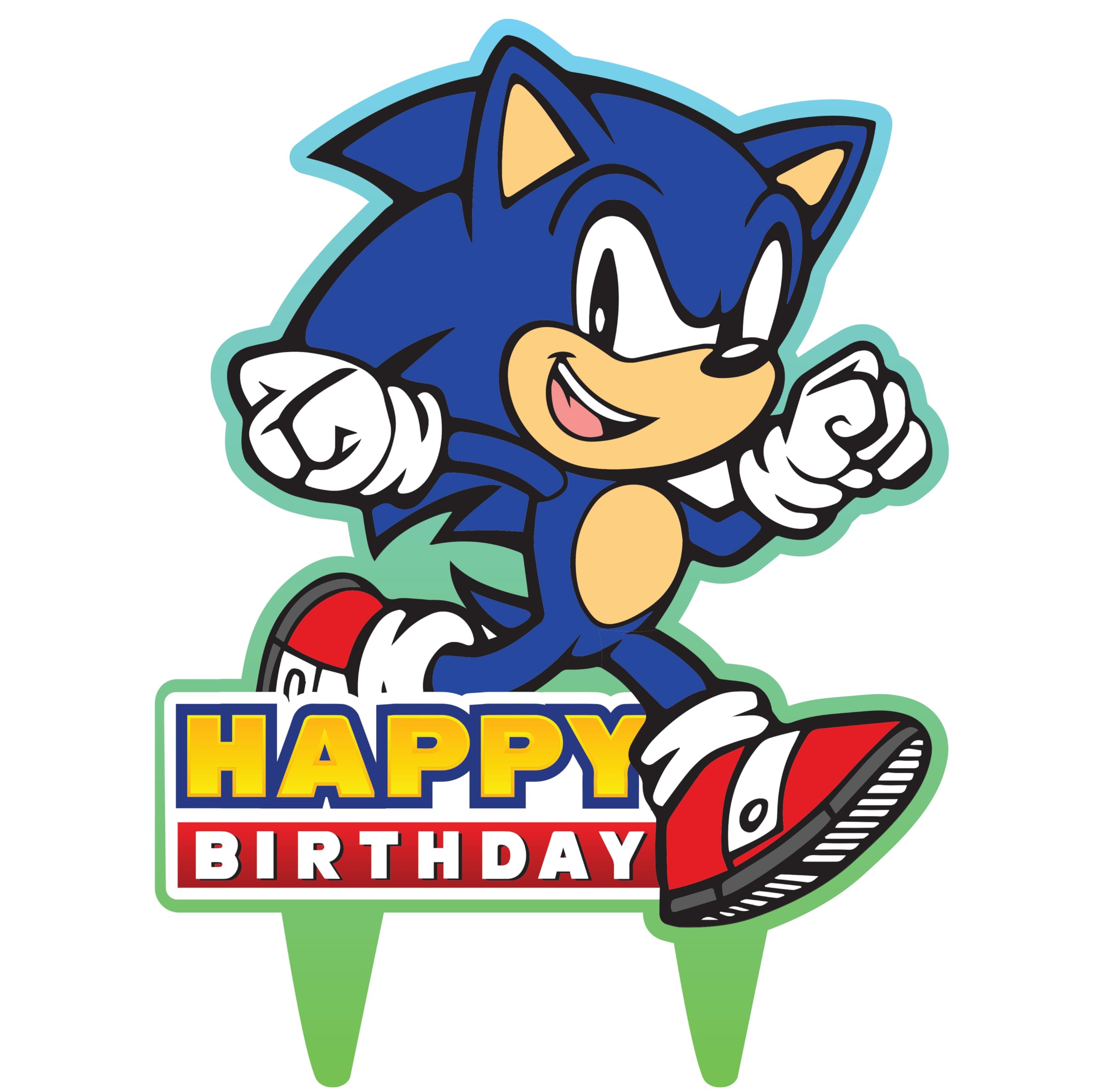 Think Green Fun Sonic Gamer cake topper front view with vibrant color