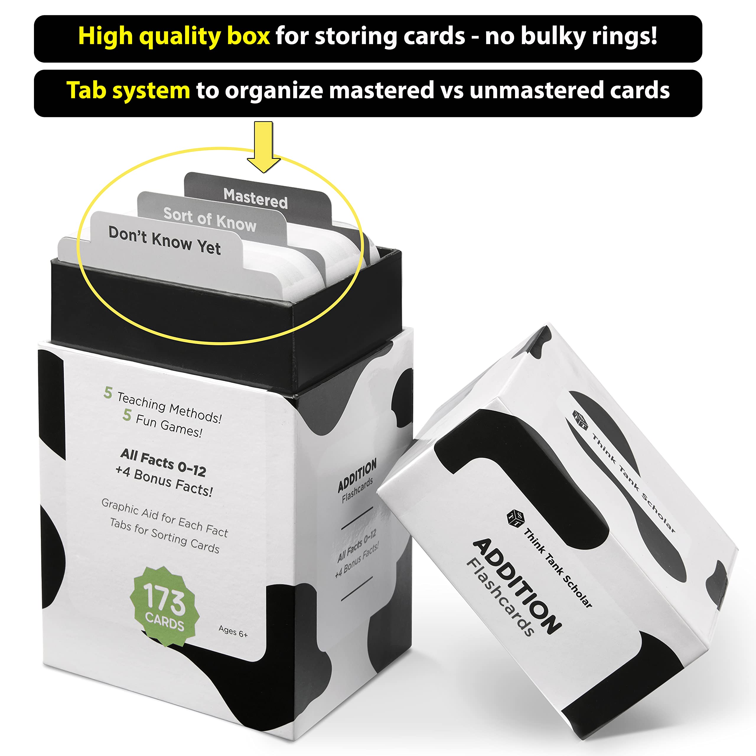 Think Tank Scholar 173 Addition Flash Cards color coding highlights addends to guide targeted practice