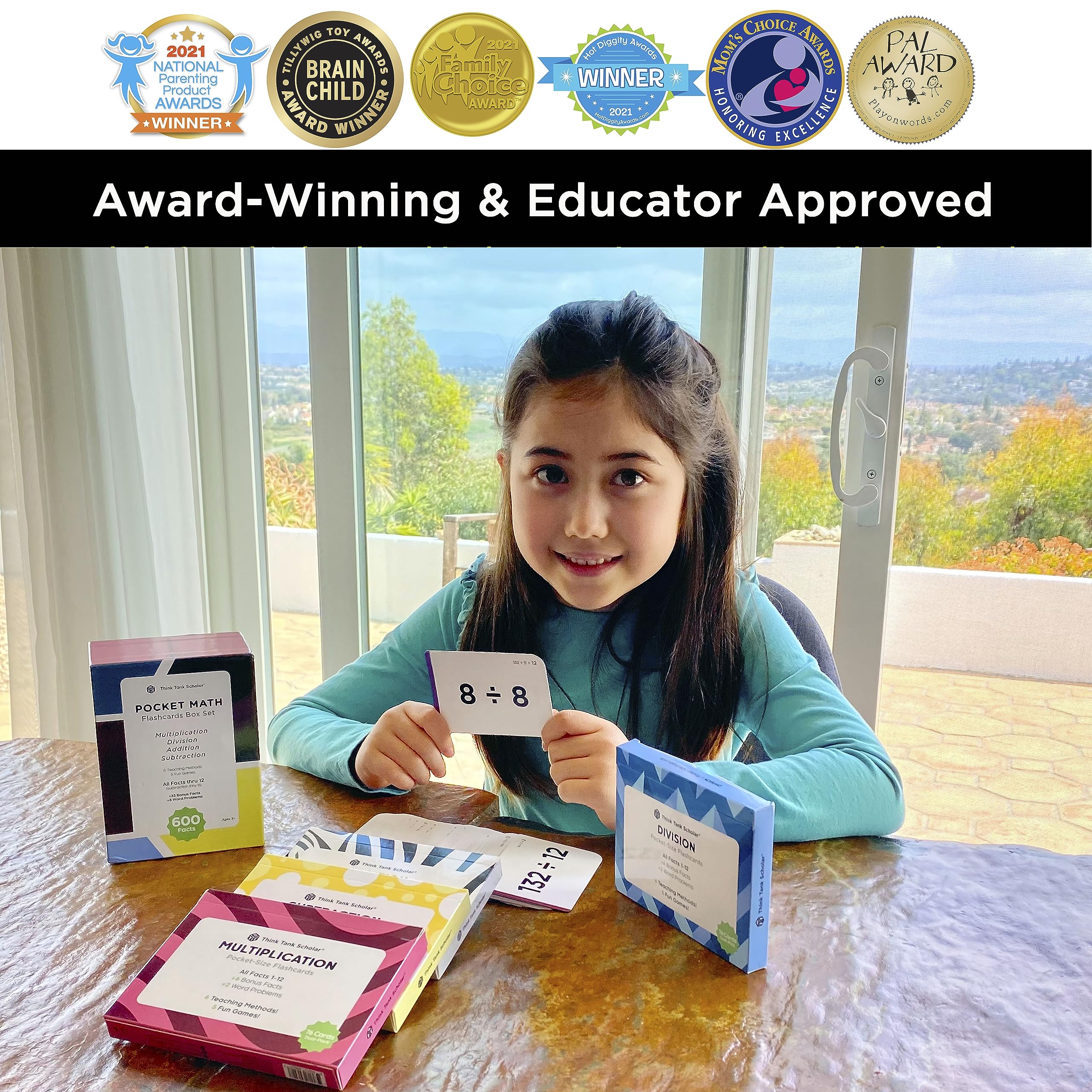 Think Tank Scholar flash cards with color coded addends aid targeted practice at home or class.