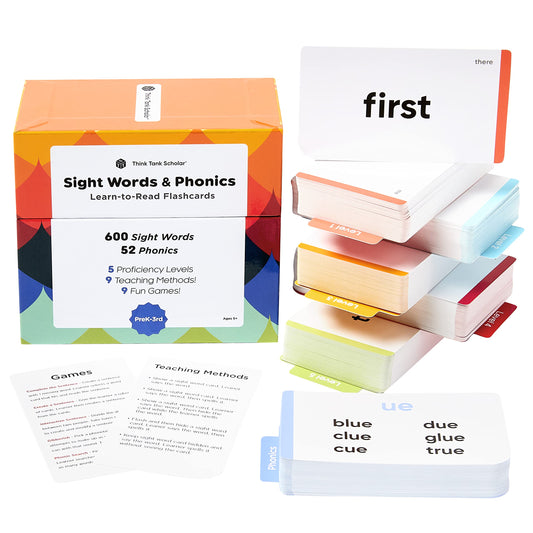 Think Tank Scholar flashcards front view with large words for easy early reading practice.