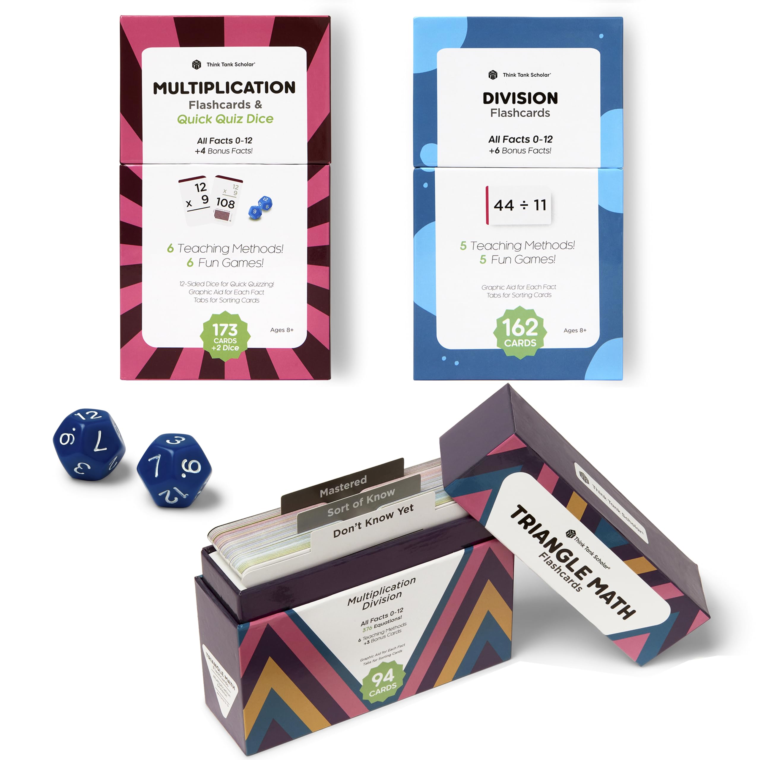 Think Tank Scholar jumbo multiplication flash cards front view for quick recall practice.