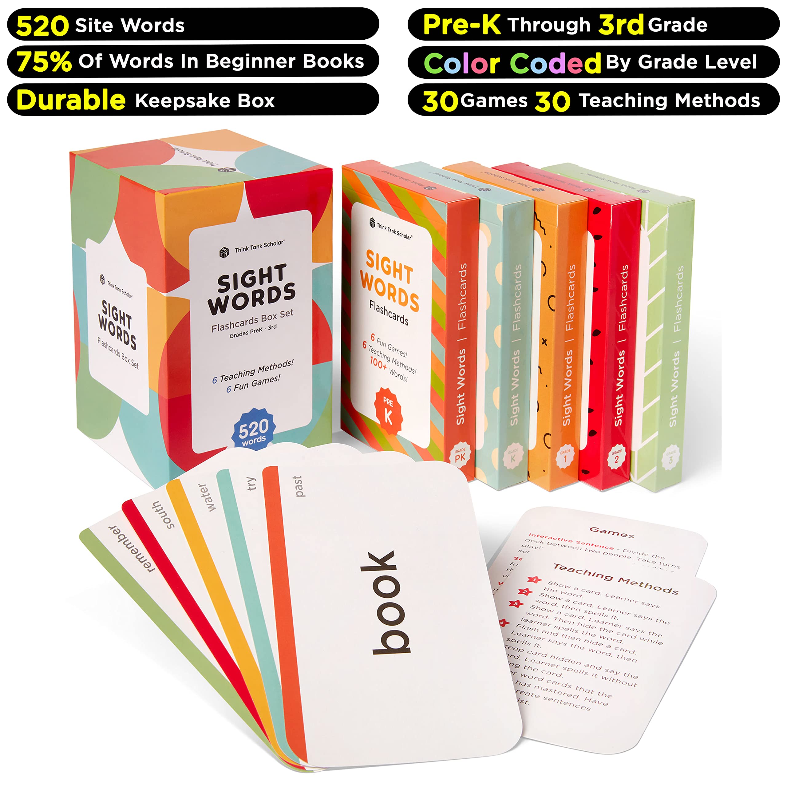 Think Tank Scholar sight words flash cards jumbo-size letters aid early readers.