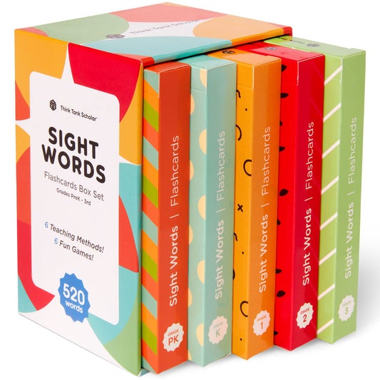 Think Tank Scholar sight words flash cards pack spread for home learning and reading practice.