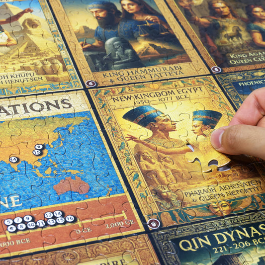 Think2Master Ancient Civilizations puzzle 16-panels artwork highlights ancient cultures for immersive learning.