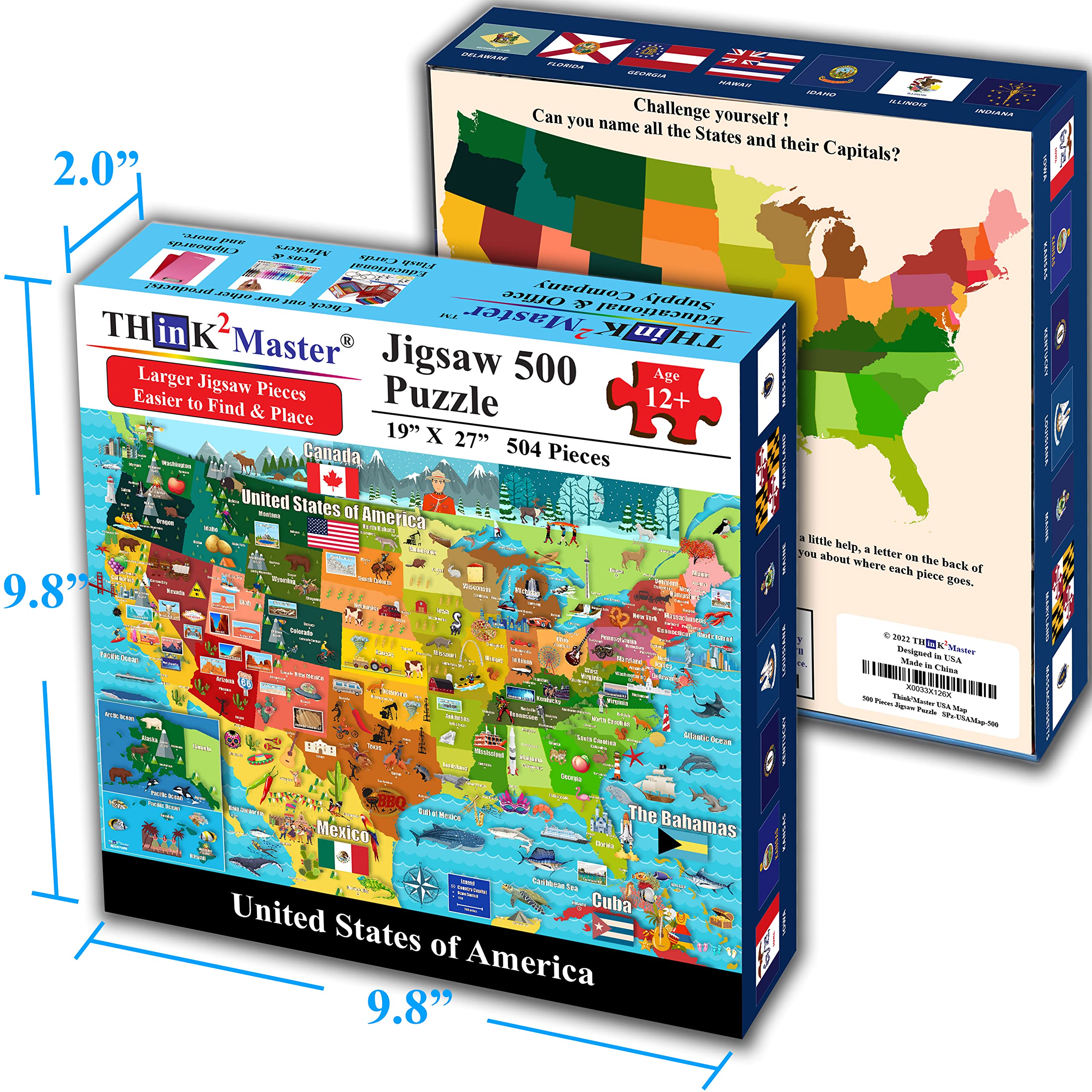 Think2Master USA map puzzle capitals and flags—support memory of key cities.