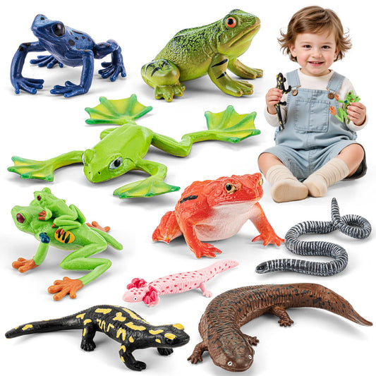 THINKBAY 9-piece amphibian figures set for imaginative play and learning.