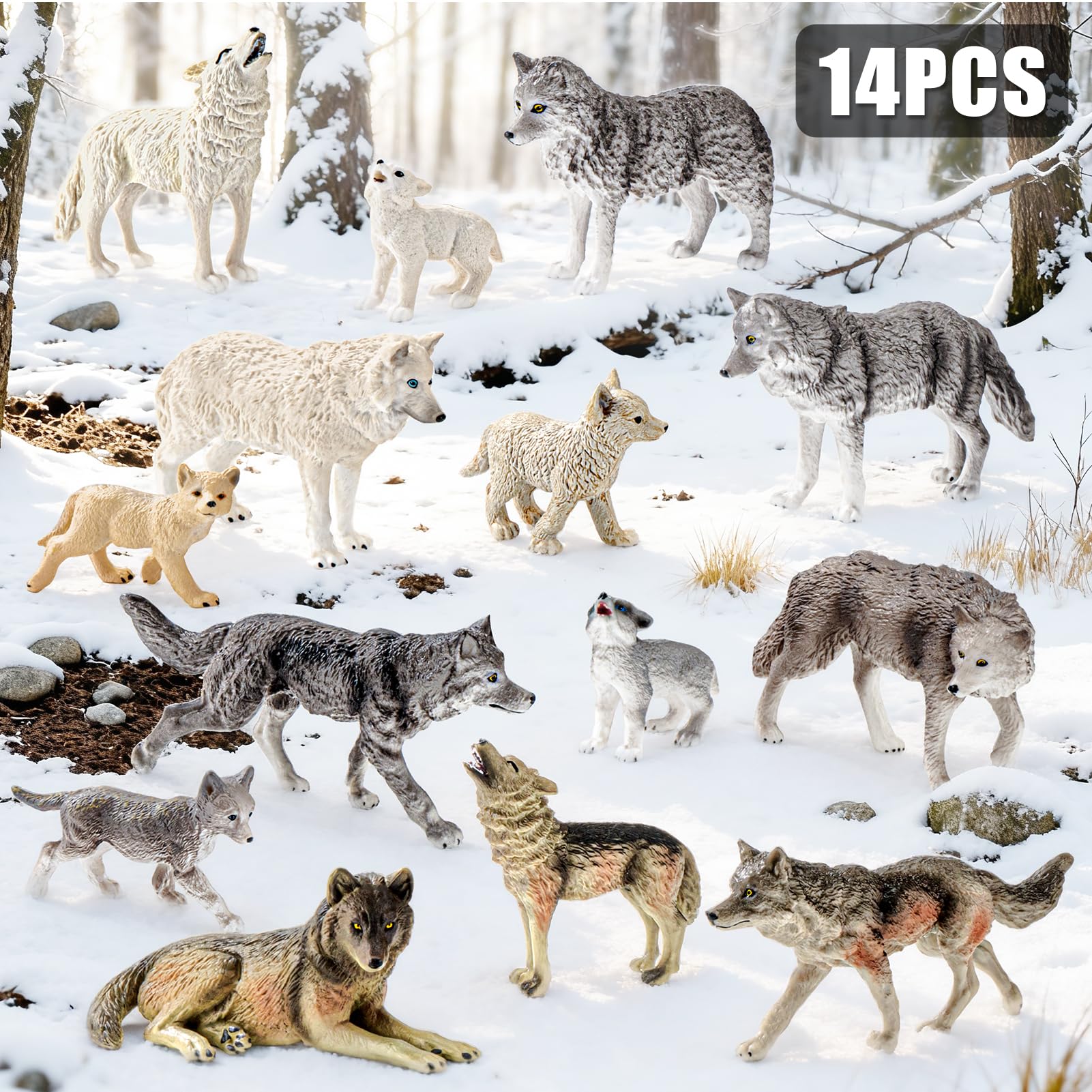 THINKBAY hand-painted wolf figure with lifelike textures for realistic role-play.