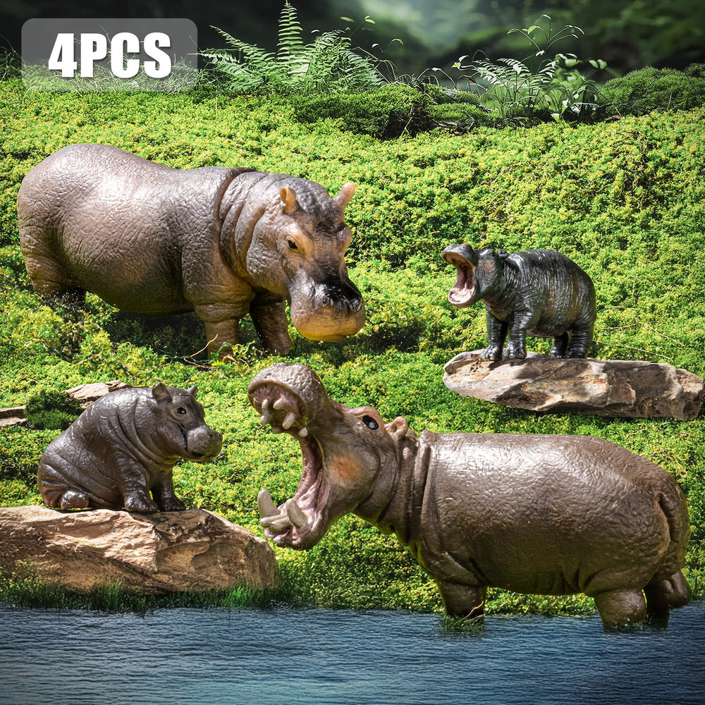 THINKBAY hippo safari adult figures, side view, durable PVC for kid-friendly fun