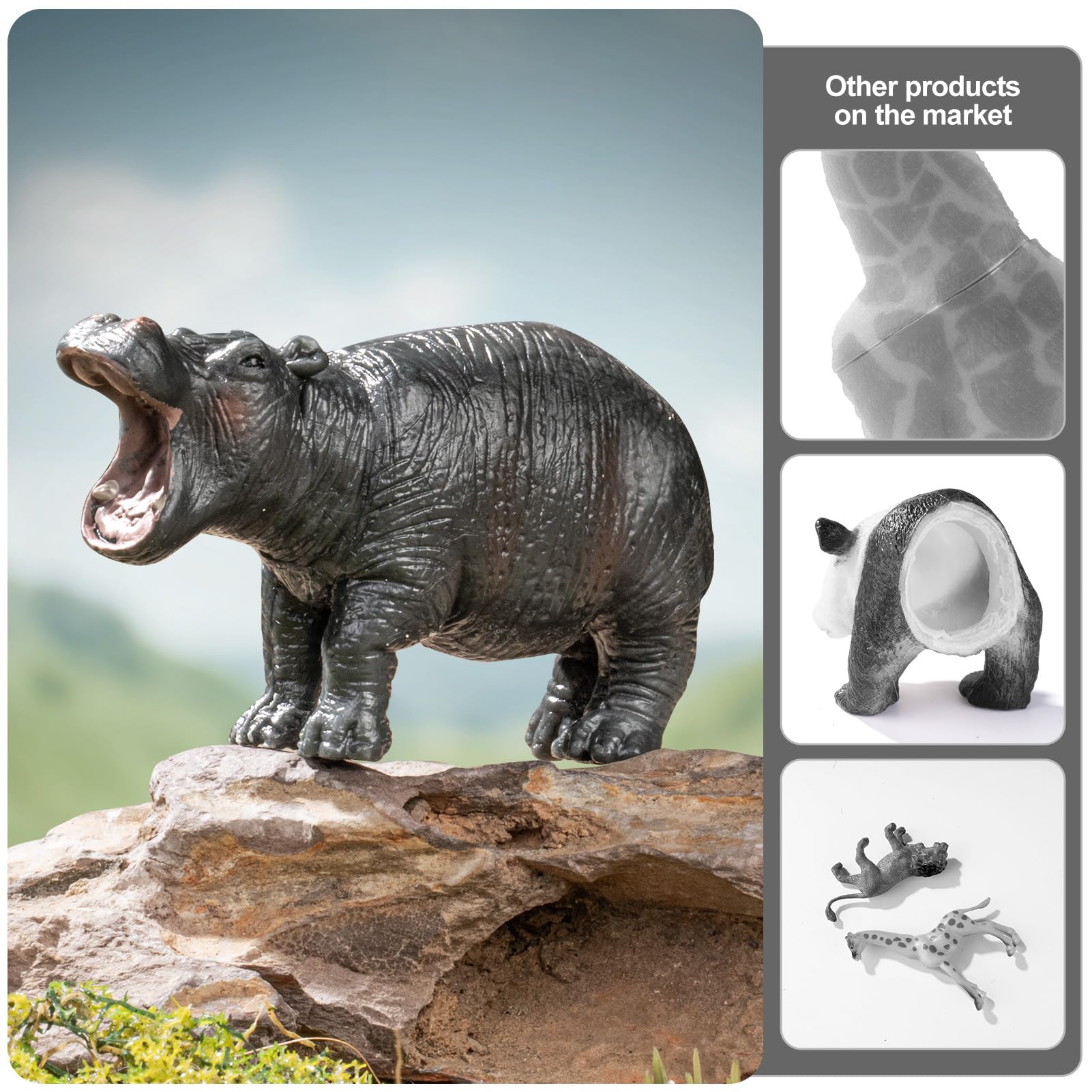 THINKBAY hippo safari cub figures, side view, hand-painted details spark storytelling