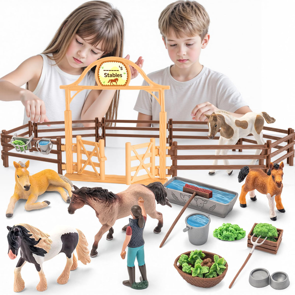 THINKBAY horse stable 56-inch front view supports imaginative play