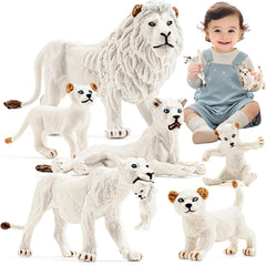 THINKBAY white male lion figurine with detailed texture for imaginative play