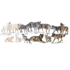 THINKBAY wolf family figurines for imaginative forest play and storytelling.