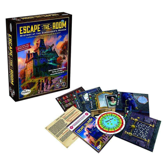ThinkFun Stargazer's Manor puzzle card guides clues for collaborative gameplay.