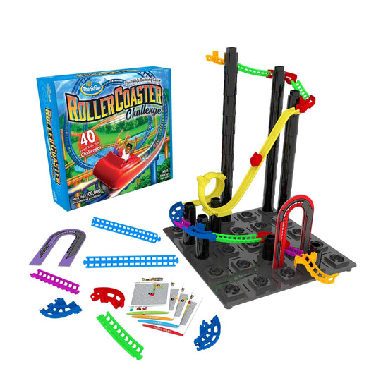 ThinkFun Roller Coaster Challenge box with components for engaging STEM play.